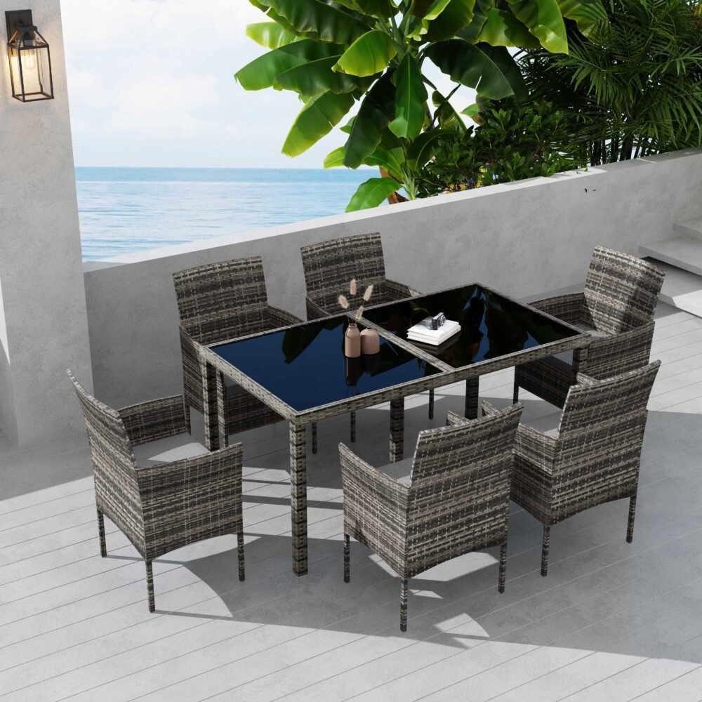 Rural Style Outdoor Grey Wicker 6 Seater Dining Set - V264-OTF-527S-DGR Rural Style Outdoor Grey Wicker 6 Seater Dining Set - Image 3