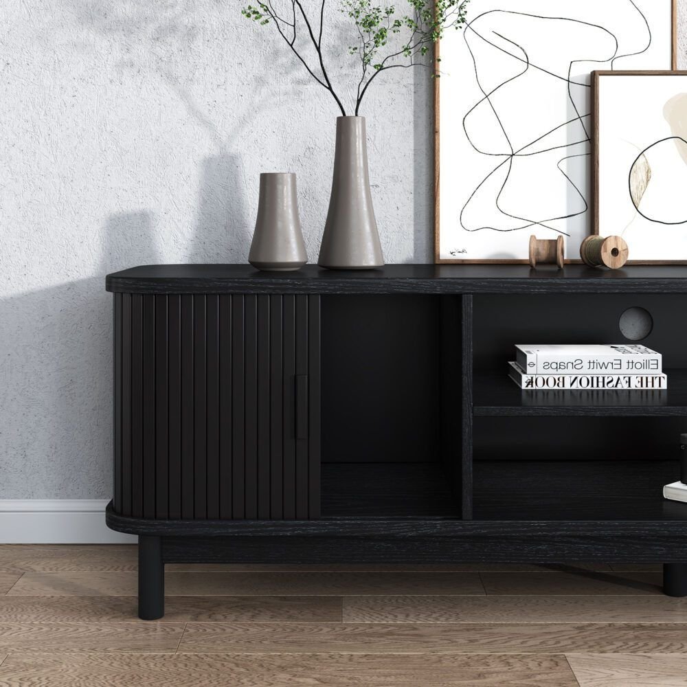 160cm Ribbed Black Entertainment Unit - V264-TAB-727C-BLK 160cm Ribbed Black Entertainment Unit - Image 5