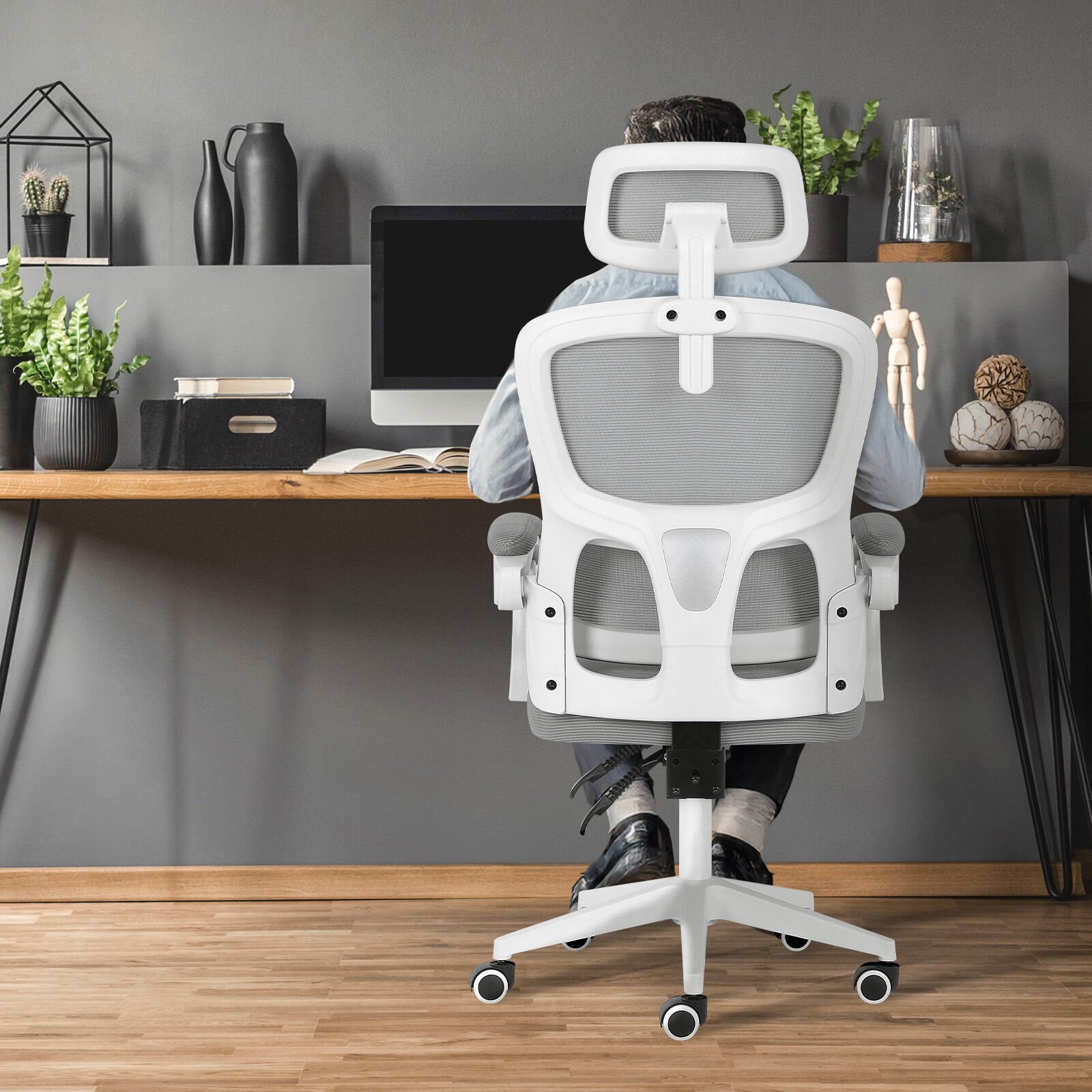 Ergonomic Reclining Office Chair - Lumbar Support, Adjustable Headrest VELTRA - GREY - V274-FT-OC-2656B-WHGY Ergonomic Reclining Office Chair - Lumbar Support, Adjustable Headrest VELTRA - GREY - Image 9