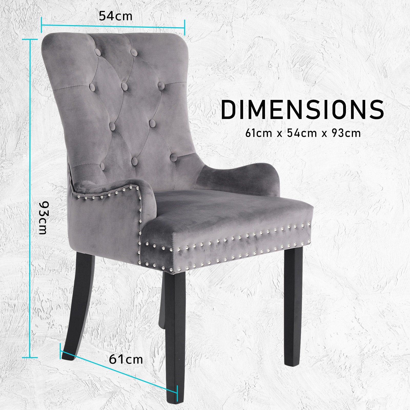 2X French Provincial Dining Chair Ring Studded Velvet Rubberwood Leg LISSE GREY - V274-FT-VFC-1141-GY2 2X French Provincial Dining Chair Ring Studded Velvet Rubberwood Leg LISSE GREY - Image 12