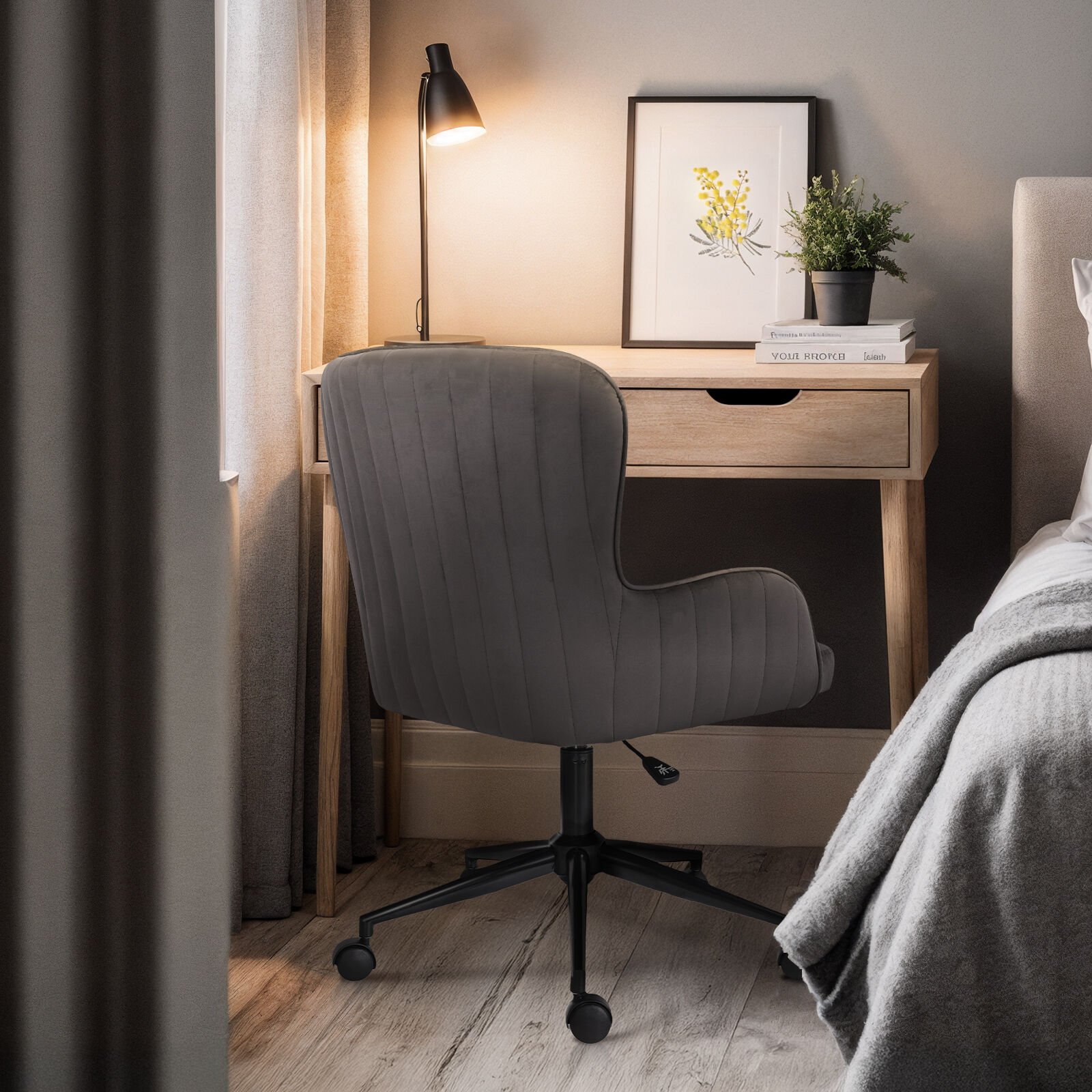 Desk Armchair - Home Office Swivel Chair Adjustable Height Seat PLUME GREY - V274-FT-VOC-001BK-GY Desk Armchair - Home Office Swivel Chair Adjustable Height Seat PLUME GREY - Image 6