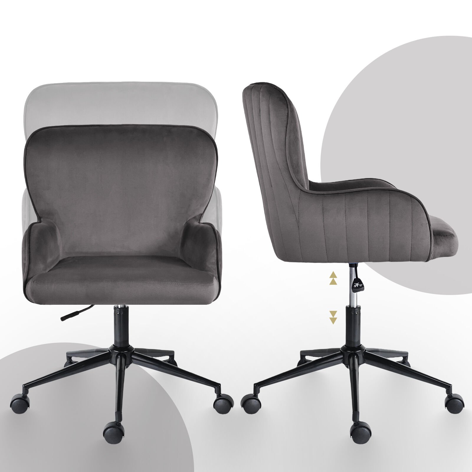 Desk Armchair - Home Office Swivel Chair Adjustable Height Seat PLUME GREY - V274-FT-VOC-001BK-GY Desk Armchair - Home Office Swivel Chair Adjustable Height Seat PLUME GREY - Image 7