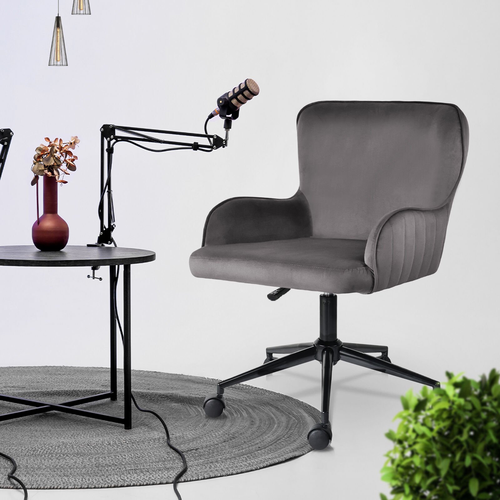 Desk Armchair - Home Office Swivel Chair Adjustable Height Seat PLUME GREY - V274-FT-VOC-001BK-GY Desk Armchair - Home Office Swivel Chair Adjustable Height Seat PLUME GREY - Image 10