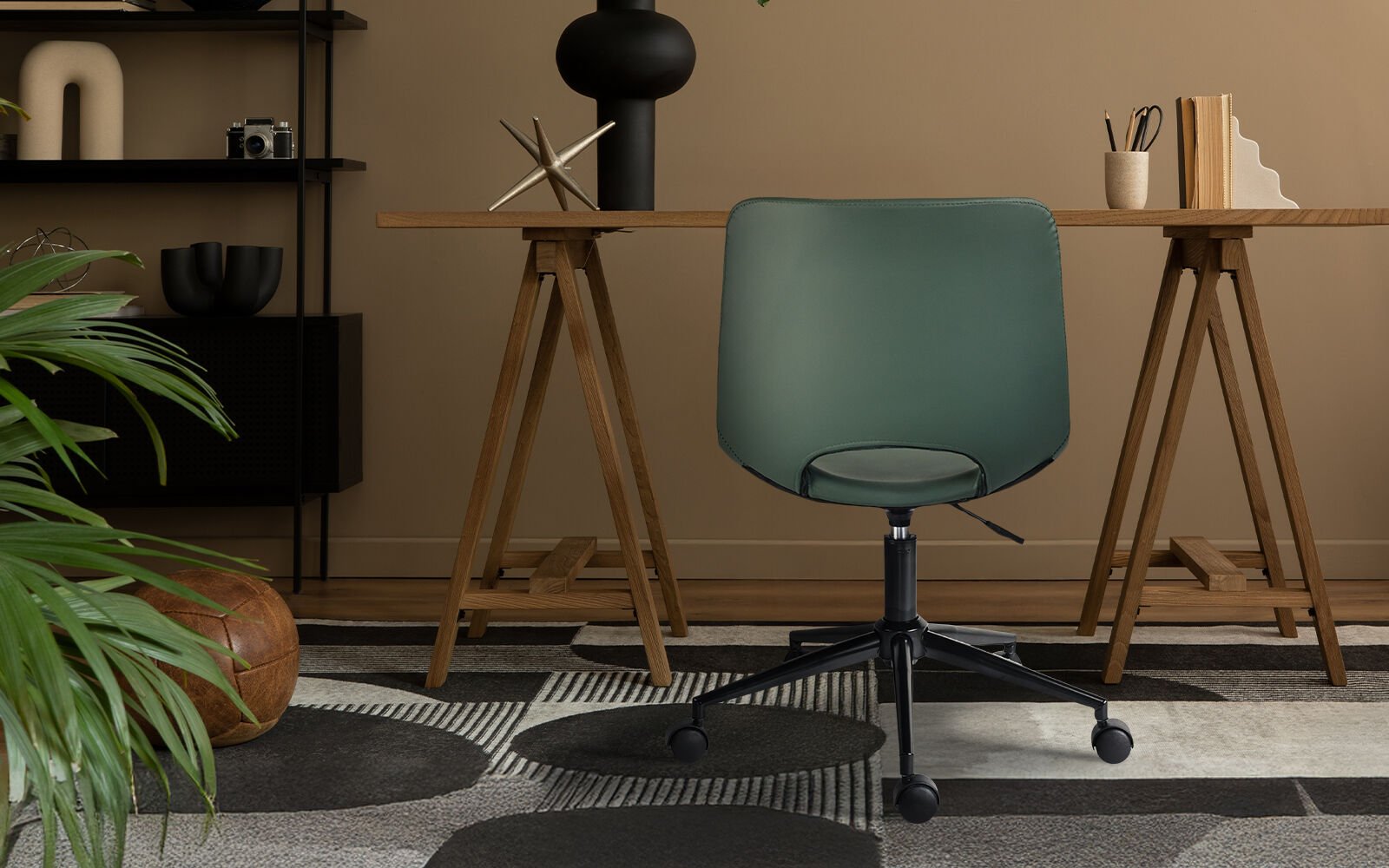 2 Set Office Desk Chair - PU Leather Home Swivel Chair Cut-Out Seat HALO GREEN - V274-FT-VOC-002BK-GN2 2 Set Office Desk Chair - PU Leather Home Swivel Chair Cut-Out Seat HALO GREEN - Image 2