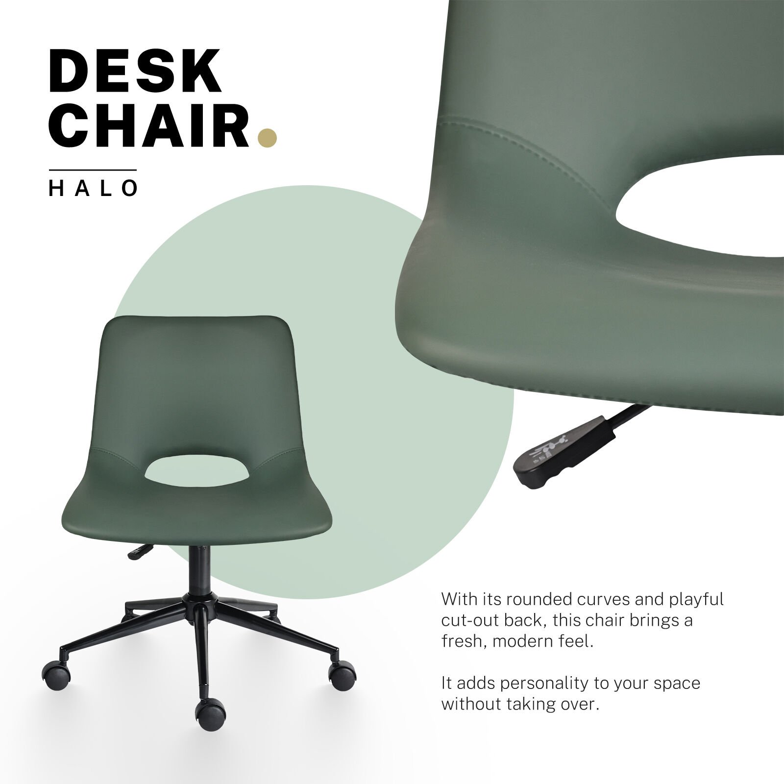 2 Set Office Desk Chair - PU Leather Home Swivel Chair Cut-Out Seat HALO GREEN - V274-FT-VOC-002BK-GN2 2 Set Office Desk Chair - PU Leather Home Swivel Chair Cut-Out Seat HALO GREEN - Image 3