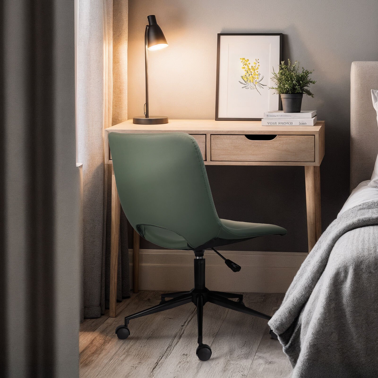 2 Set Office Desk Chair - PU Leather Home Swivel Chair Cut-Out Seat HALO GREEN - V274-FT-VOC-002BK-GN2 2 Set Office Desk Chair - PU Leather Home Swivel Chair Cut-Out Seat HALO GREEN - Image 4