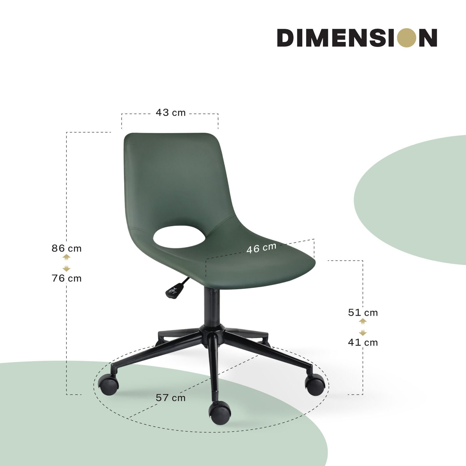 2 Set Office Desk Chair - PU Leather Home Swivel Chair Cut-Out Seat HALO GREEN - V274-FT-VOC-002BK-GN2 2 Set Office Desk Chair - PU Leather Home Swivel Chair Cut-Out Seat HALO GREEN - Image 11