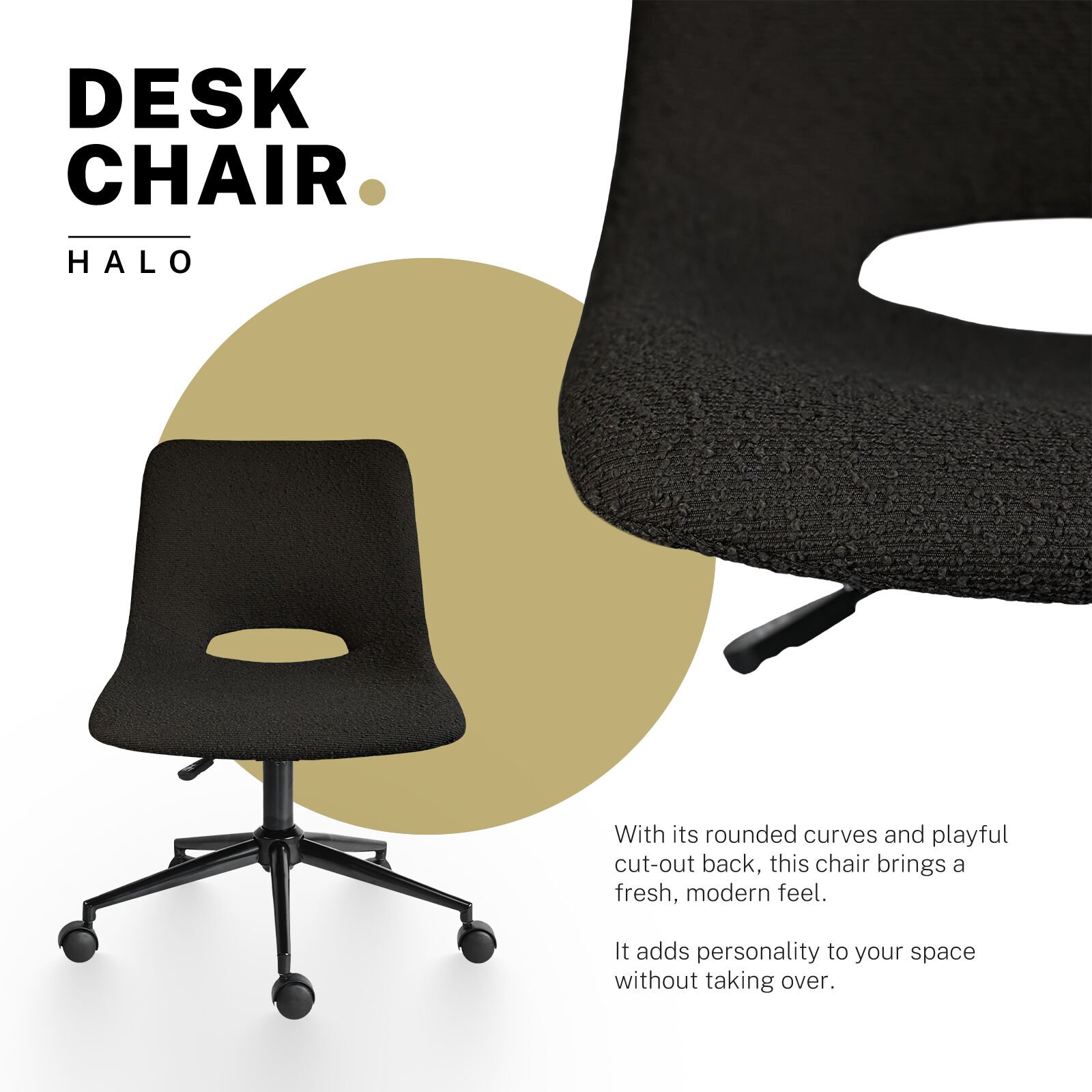 2 Set Office Desk Chair - Loop Yarn Fabric Home Swivel Chair Cut-Out Seat HALO BLACK - V274-FT-VOC-002BK-LBK2 2 Set Office Desk Chair - Loop Yarn Fabric Home Swivel Chair Cut-Out Seat HALO BLACK - Image 3