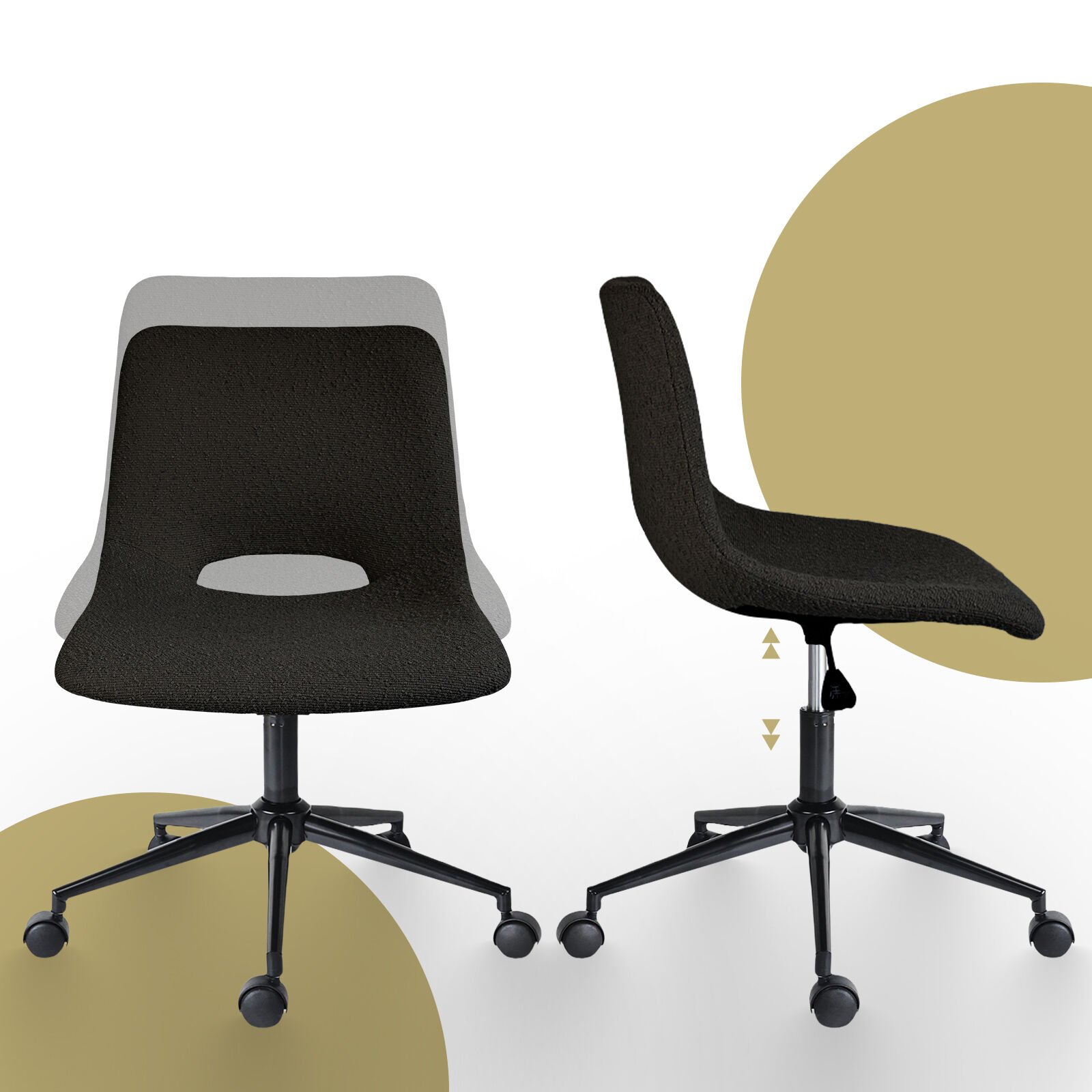 2 Set Office Desk Chair - Loop Yarn Fabric Home Swivel Chair Cut-Out Seat HALO BLACK - V274-FT-VOC-002BK-LBK2 2 Set Office Desk Chair - Loop Yarn Fabric Home Swivel Chair Cut-Out Seat HALO BLACK - Image 7