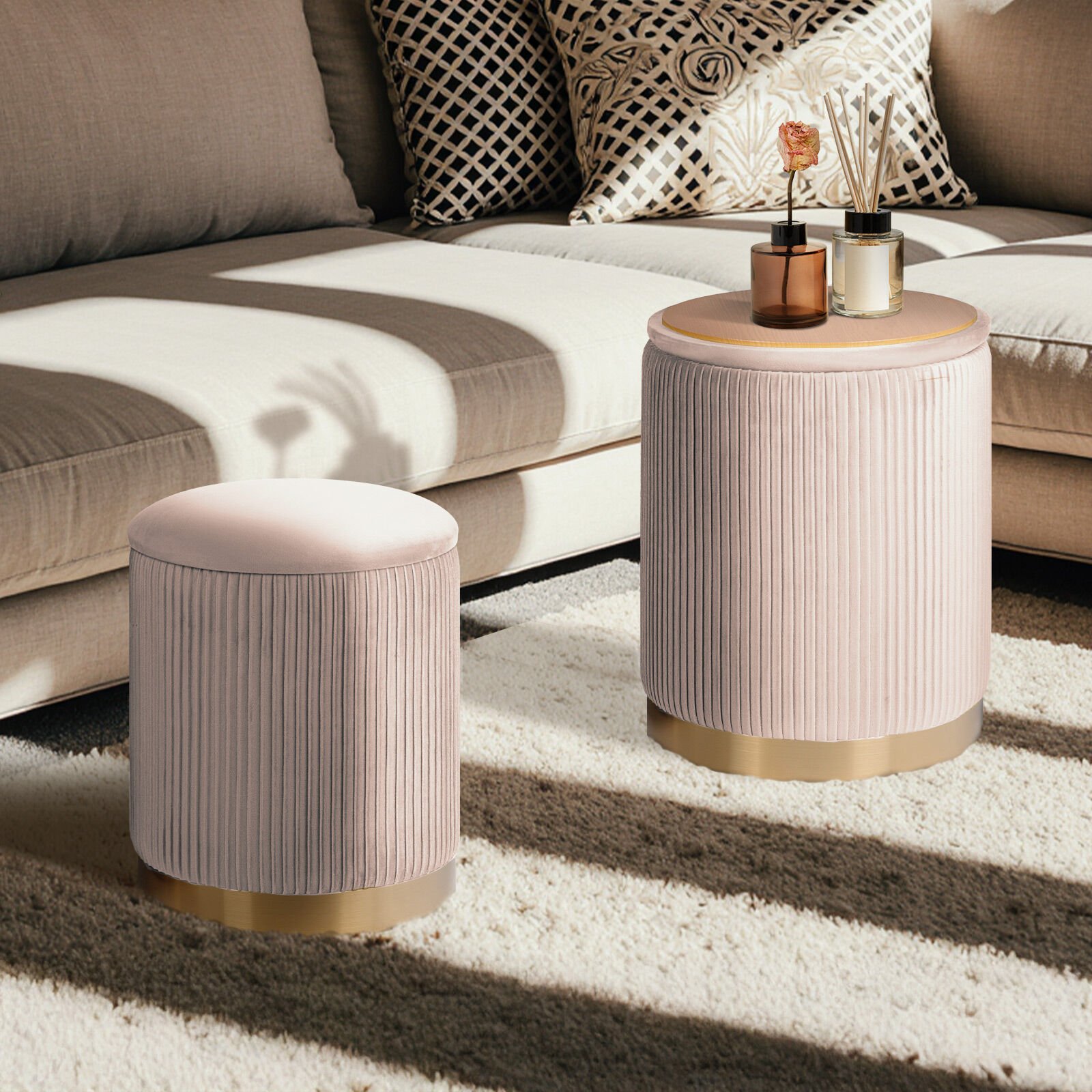2X Side Table Storage Ottoman - Velvet Stool MIRA Cream - V274-FT-VR-205VASS-CR 2X Side Table Storage Ottoman - Velvet Stool MIRA Cream - Image 7