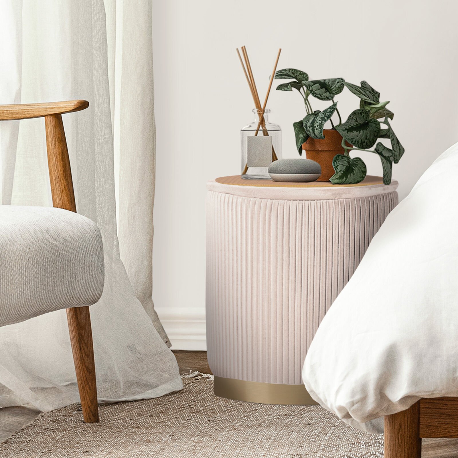 2X Side Table Storage Ottoman - Velvet Stool MIRA Cream - V274-FT-VR-205VASS-CR 2X Side Table Storage Ottoman - Velvet Stool MIRA Cream - Image 9