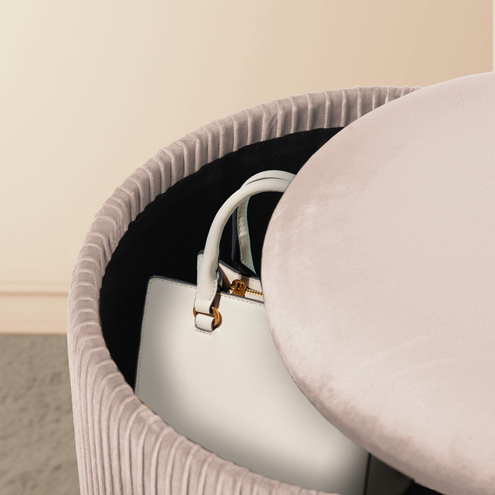 2X Side Table Storage Ottoman - Velvet Stool MIRA Cream - V274-FT-VR-205VASS-CR 2X Side Table Storage Ottoman - Velvet Stool MIRA Cream - Image 12