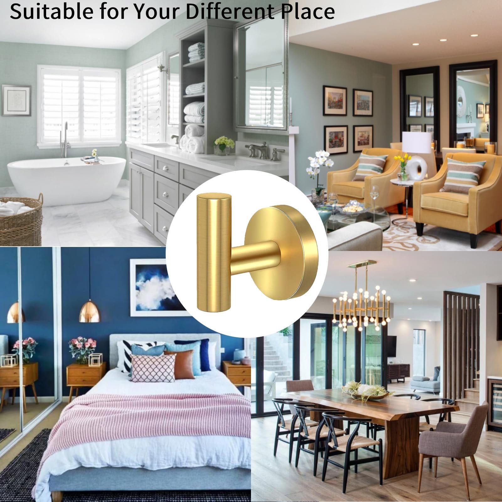 2 Pcs Wall Mount Bathroom Towel Hooks Holder Cloth Hanger Hook Kitchen Door Hanger Gold - V324-2XJWTCLOHOOK-DKGD 2 Pcs Wall Mount Bathroom Towel Hooks Holder Cloth Hanger Hook Kitchen Door Hanger Gold - Image 2