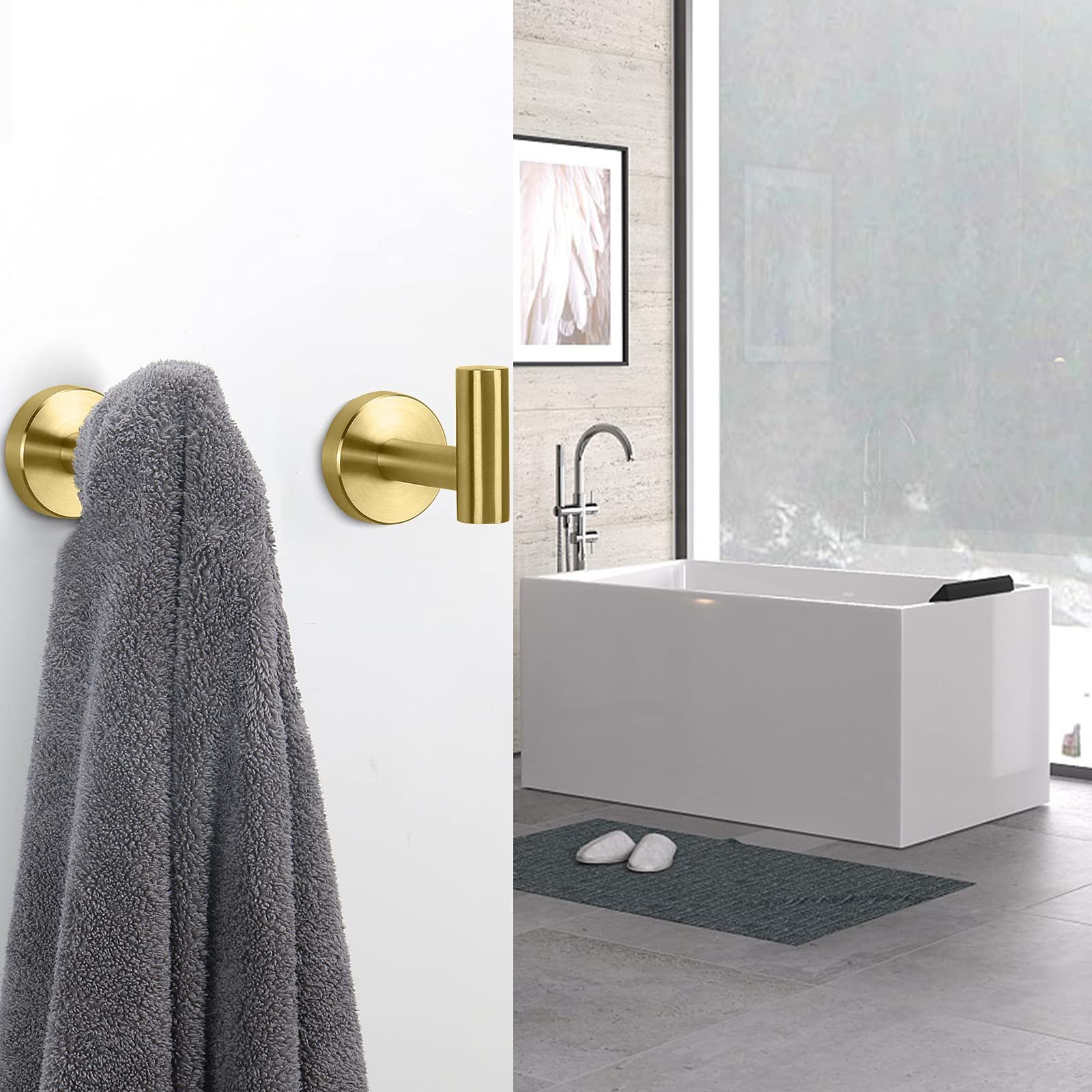 2 Pcs Wall Mount Bathroom Towel Hooks Holder Cloth Hanger Hook Kitchen Door Hanger Gold - V324-2XJWTCLOHOOK-DKGD 2 Pcs Wall Mount Bathroom Towel Hooks Holder Cloth Hanger Hook Kitchen Door Hanger Gold - Image 6