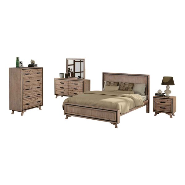 4 Pieces Bedroom Suite King Size Silver Brush in Acacia Wood Construction Bed, Bedside Table & Tallboy - V43-BDS-SSH-4PC-TBY-K 4 Pieces Bedroom Suite King Size Silver Brush in Acacia Wood Construction Bed, Bedside Table & Tallboy - Image 2