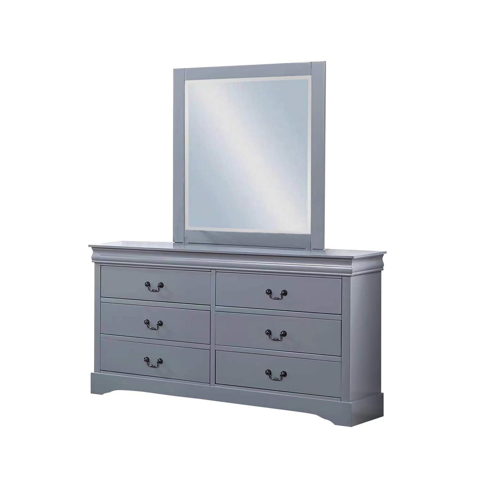 Dressing Chest with 6 Storage Drawers in Solid Wooden Mirror Metal Handles Grey Colour - V43-DRS-SPNC Dressing Chest with 6 Storage Drawers in Solid Wooden Mirror Metal Handles Grey Colour - Image 2