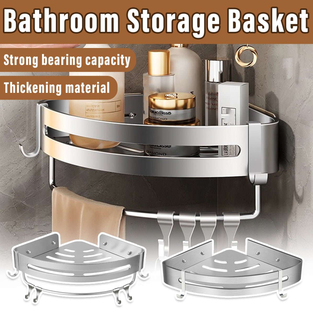 Wall Mounted Bathroom Shelf Triangle Corner Shower Storage Rack for Toiletries - Single layer with rod