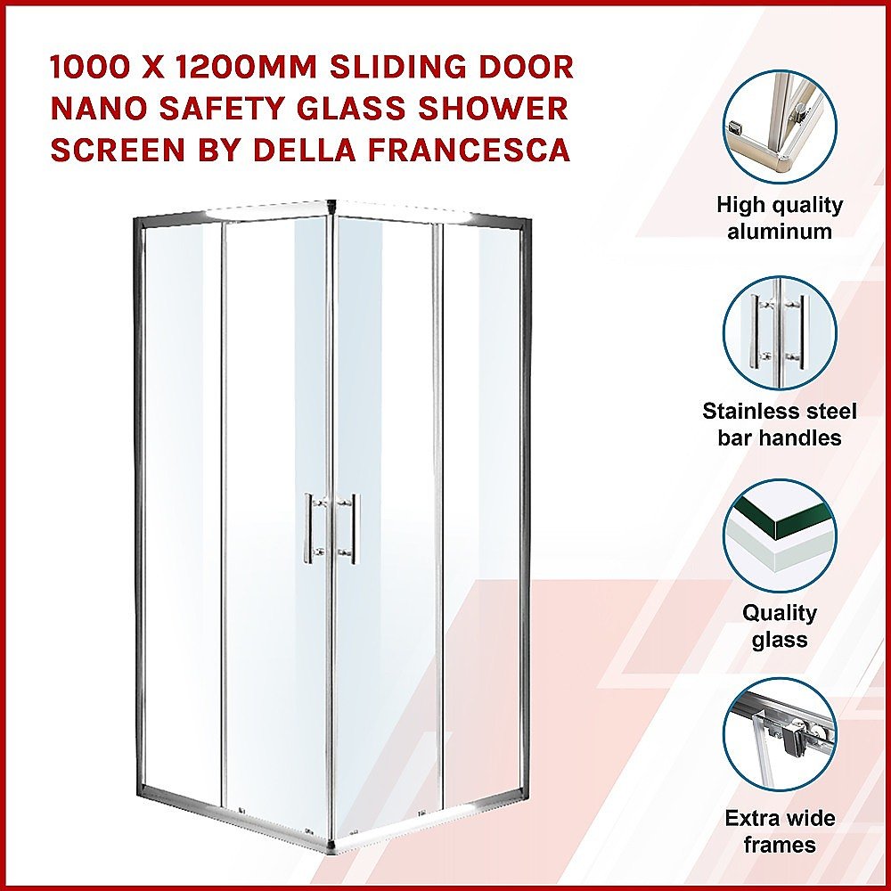 1000 x 1200mm Sliding Door Nano Safety Glass Shower Screen By Della Francesca - V63-829371 1000 x 1200mm Sliding Door Nano Safety Glass Shower Screen By Della Francesca - Image 3