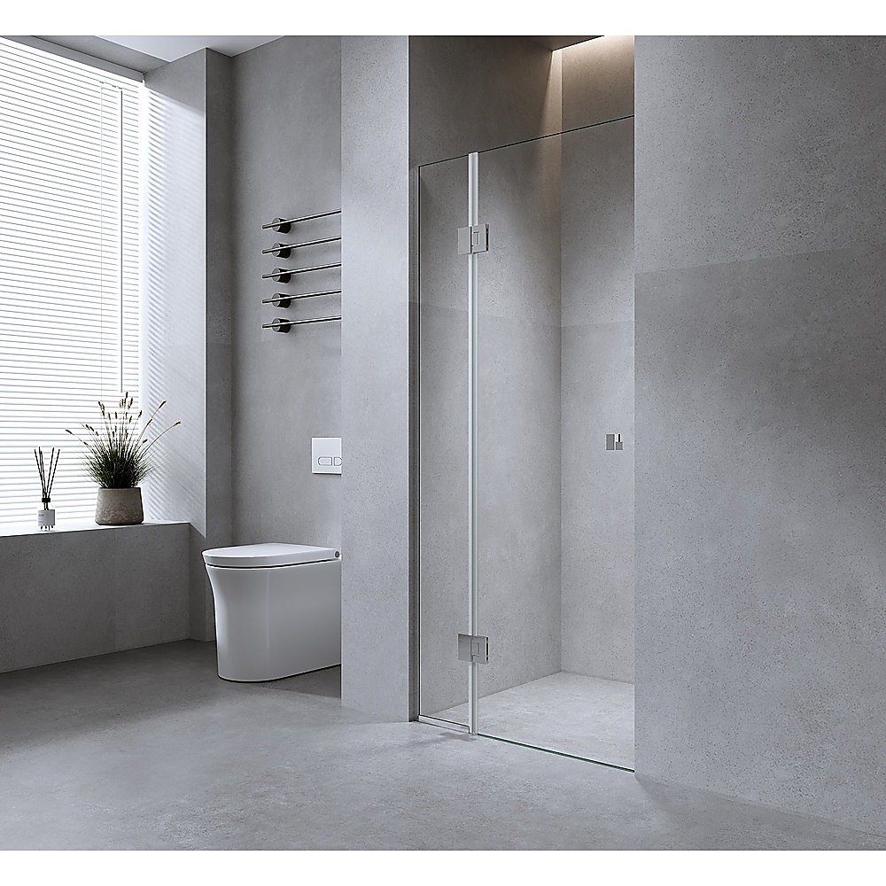 110cm Wall to Wall Frameless Shower Screen – Gold Wall Channel , SS Hinges & Round Knob Handle