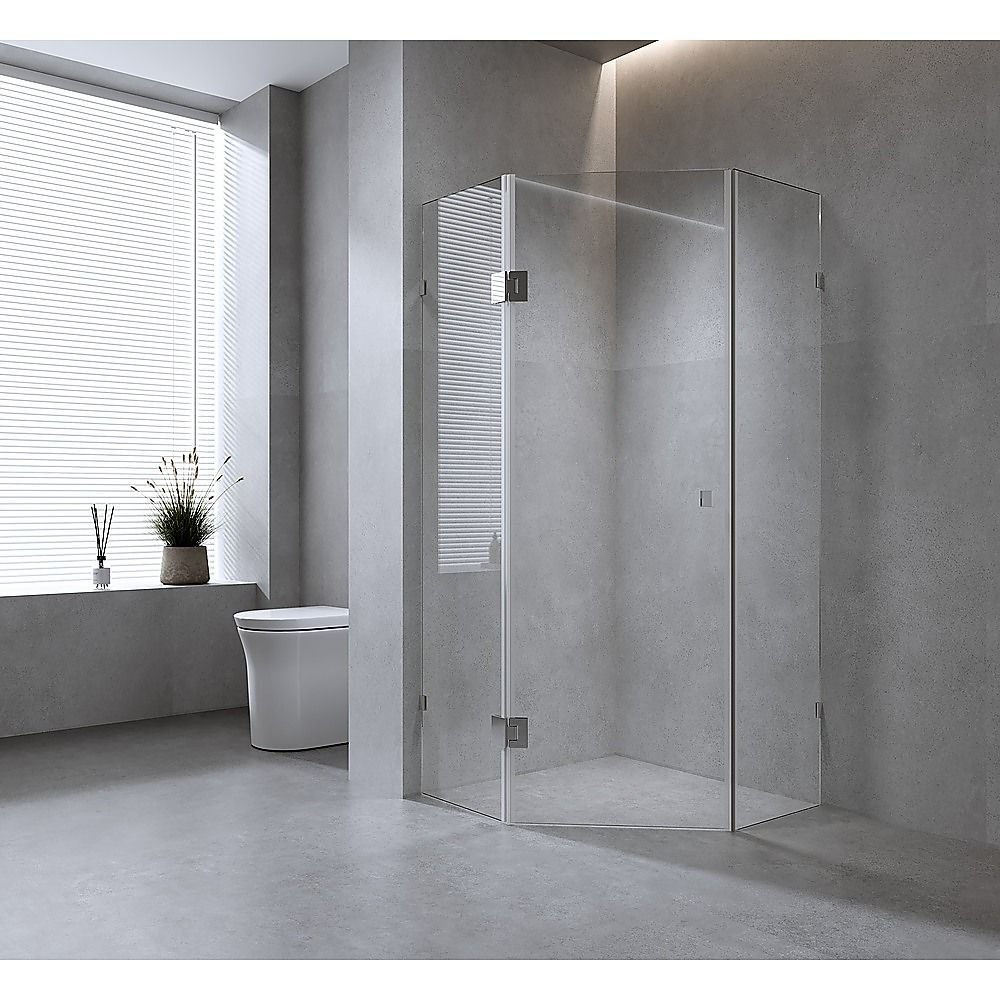 90cm Frameless Diamond Shower Screen – Gold U-Brackets with SS Hinges & Round Knob Handle
