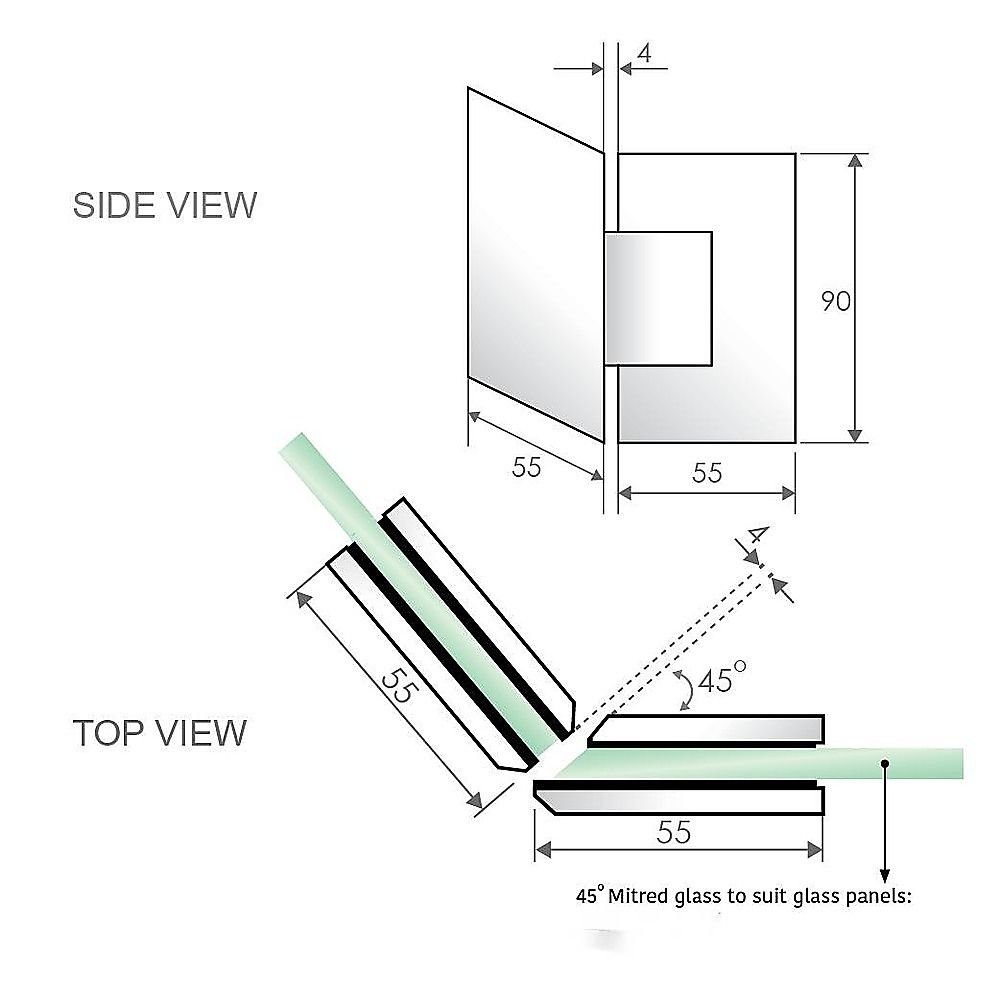 90cm Frameless Diamond Shower Screen – Gunmetal U-Brackets with SS Hinges & Square Double Pull Handle - V63-910911 90cm Frameless Diamond Shower Screen – Gunmetal U-Brackets with SS Hinges & Square Double Pull Handle - Image 8
