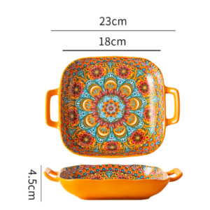 Archaeopteryx 9-Inch Bohemian Ceramic Double-Handled Square Plate