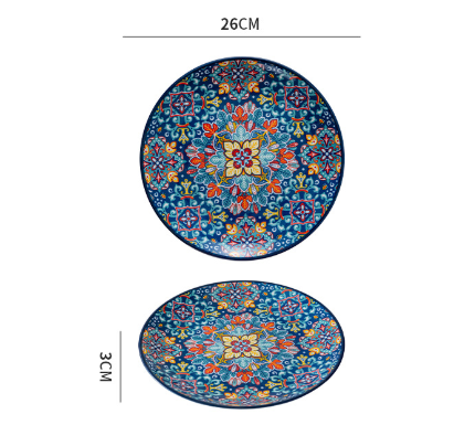 Lambos 10-Inch Bohemian Ceramic Shallow Plate - V888-ELOSUNG28765 Lambos 10-Inch Bohemian Ceramic Shallow Plate