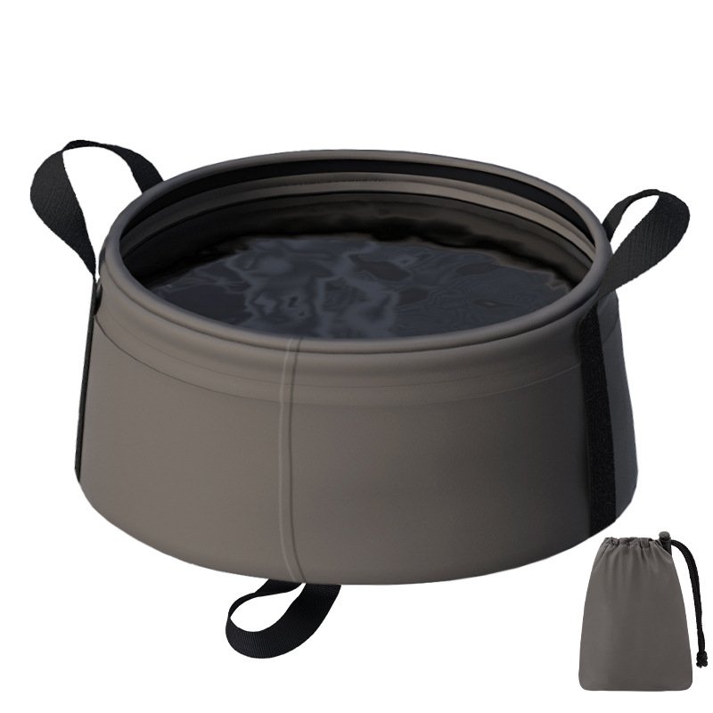 2 Pcs Dark Khaki Ultra-Lightweight Collapsible Travel Basin - Waterproof Folding Bucket for Camping, Hiking & Outdoors (8.5L)