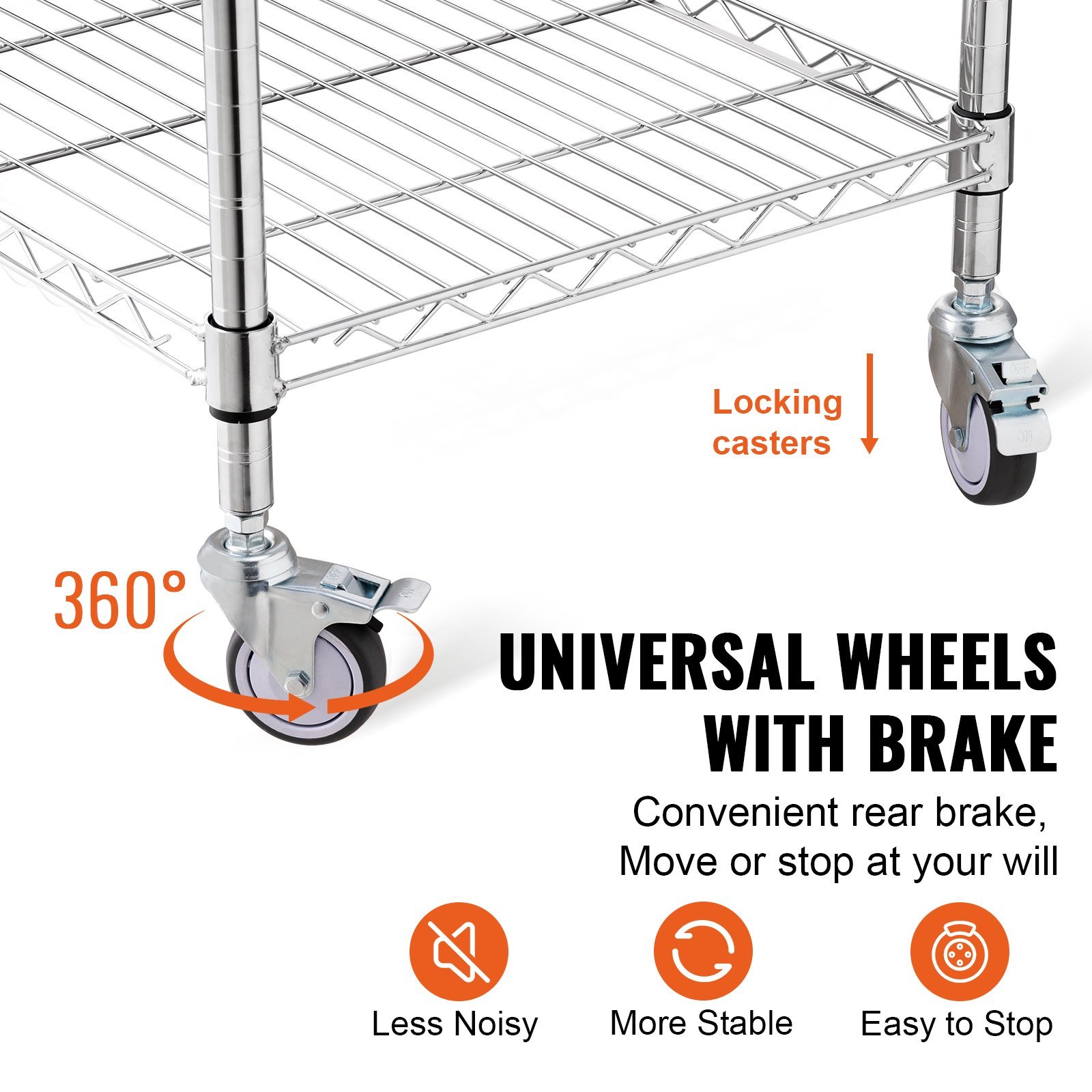 Kitchen Utility Cart, 3 Tiers, Wire Rolling Cart with 213kg Capacity, Steel Service Cart on Wheels, Metal Storage Trolley with 76mm Basket Curved Handle PP Liner 6 Hooks, for Indoor and Outdoor - V952-LLCFTCCB20X24IGJ4V0 Kitchen Utility Cart, 3 Tiers, Wire Rolling Cart with 213kg Capacity, Steel Service Cart on Wheels, Metal Storage Trolley with 76mm Basket Curved Handle PP Liner 6 Hooks, for Indoor and Outdoor - Image 5