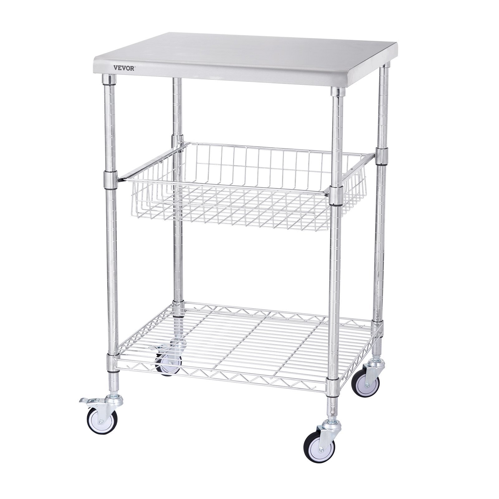Kitchen Utility Cart, 3 Tiers, Wire Rolling Cart with 213kg Capacity, Steel Service Cart on Wheels, Metal Storage Trolley with 76mm Basket Curved Handle PP Liner 6 Hooks, for Indoor and Outdoor - V952-LLCFTCCB20X24IGJ4V0 Kitchen Utility Cart, 3 Tiers, Wire Rolling Cart with 213kg Capacity, Steel Service Cart on Wheels, Metal Storage Trolley with 76mm Basket Curved Handle PP Liner 6 Hooks, for Indoor and Outdoor - Image 9