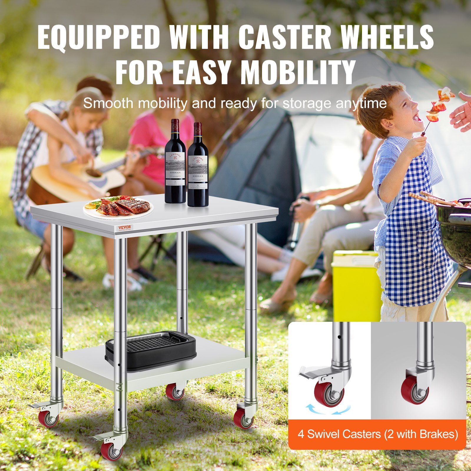 Stainless Steel Work Table with Wheels 24 x 30 Prep Table with casters Heavy Duty Work Table for Commercial Kitchen Restaurant Business (24 x 30 x 33.8 Inch) - V952-SYGZT30X24INDJL01V0 Stainless Steel Work Table with Wheels 24 x 30 Prep Table with casters Heavy Duty Work Table for Commercial Kitchen Restaurant Business (24 x 30 x 33.8 Inch) - Image 4