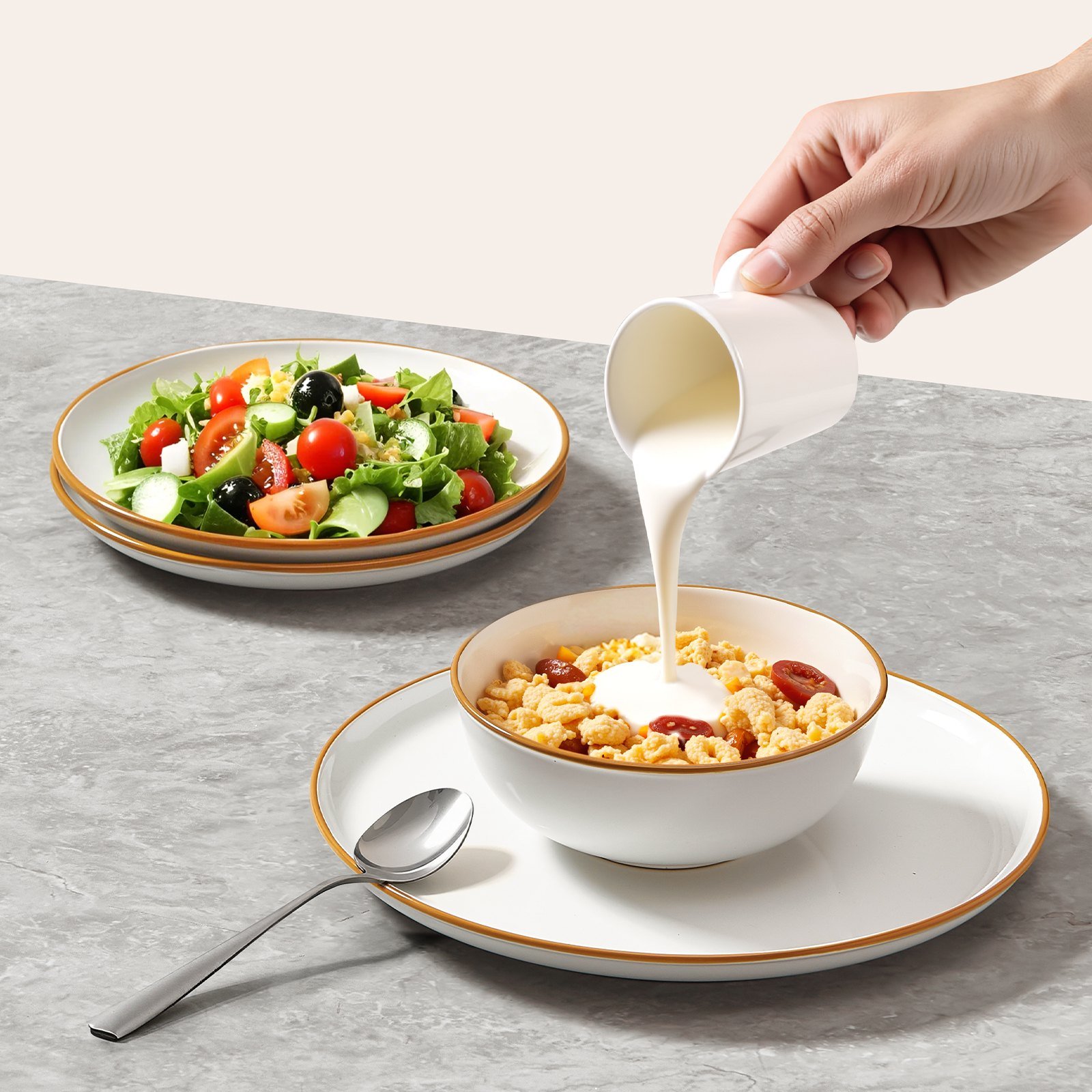 18 PCS Dinnerware Set Ceramic Plates and Bowls Sets Service for 6 White - V952-YXKSMBSYXKS1DV8NNV0 18 PCS Dinnerware Set Ceramic Plates and Bowls Sets Service for 6 White - Image 8