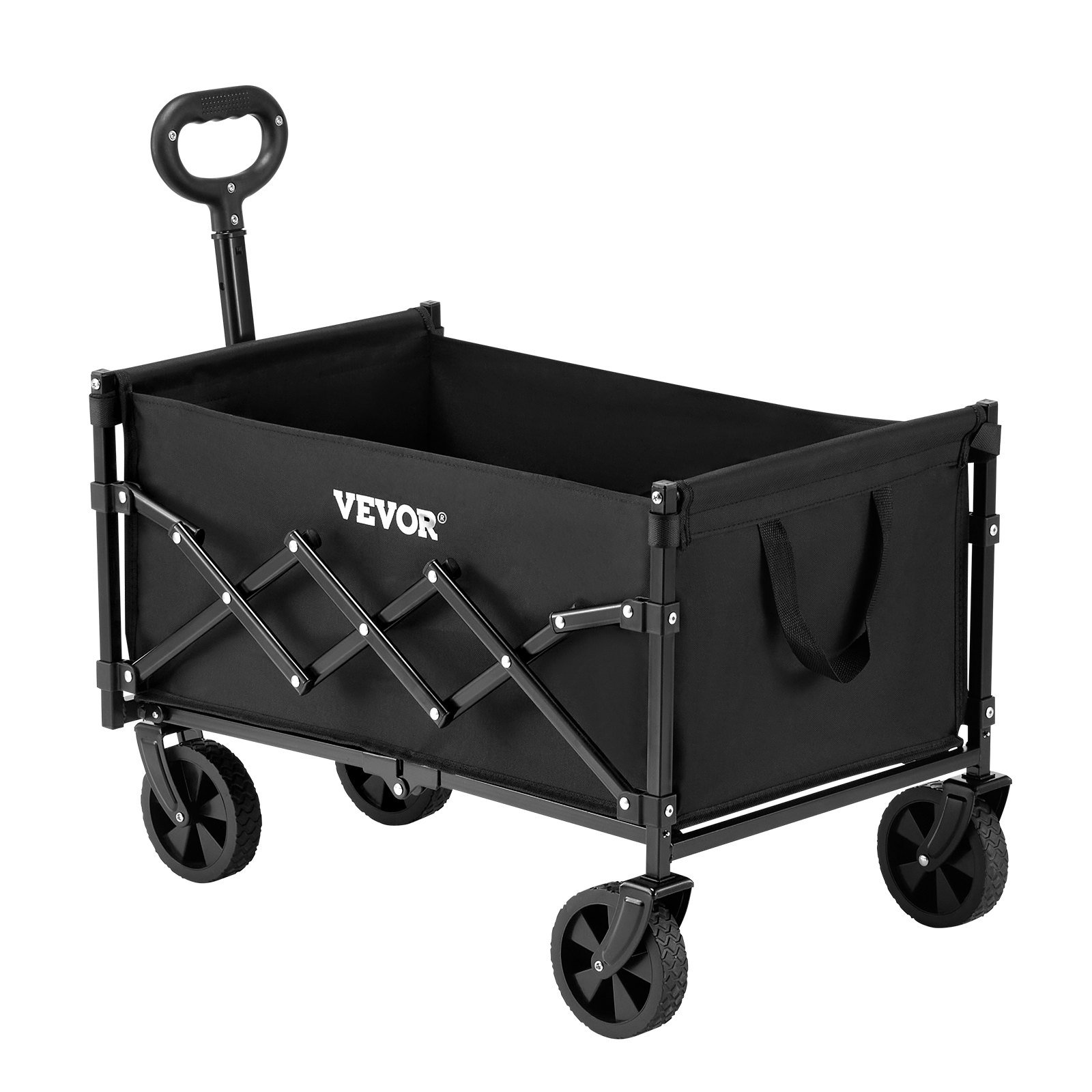 Collapsible Wagon Carts, 120L & 225LBS Folding Wagons with All-Terrain Wheels, Heavy Duty Outdoor Utility Cart with Adjustable Handle, Portable Camping Cart for Beach Grocery Garden Black