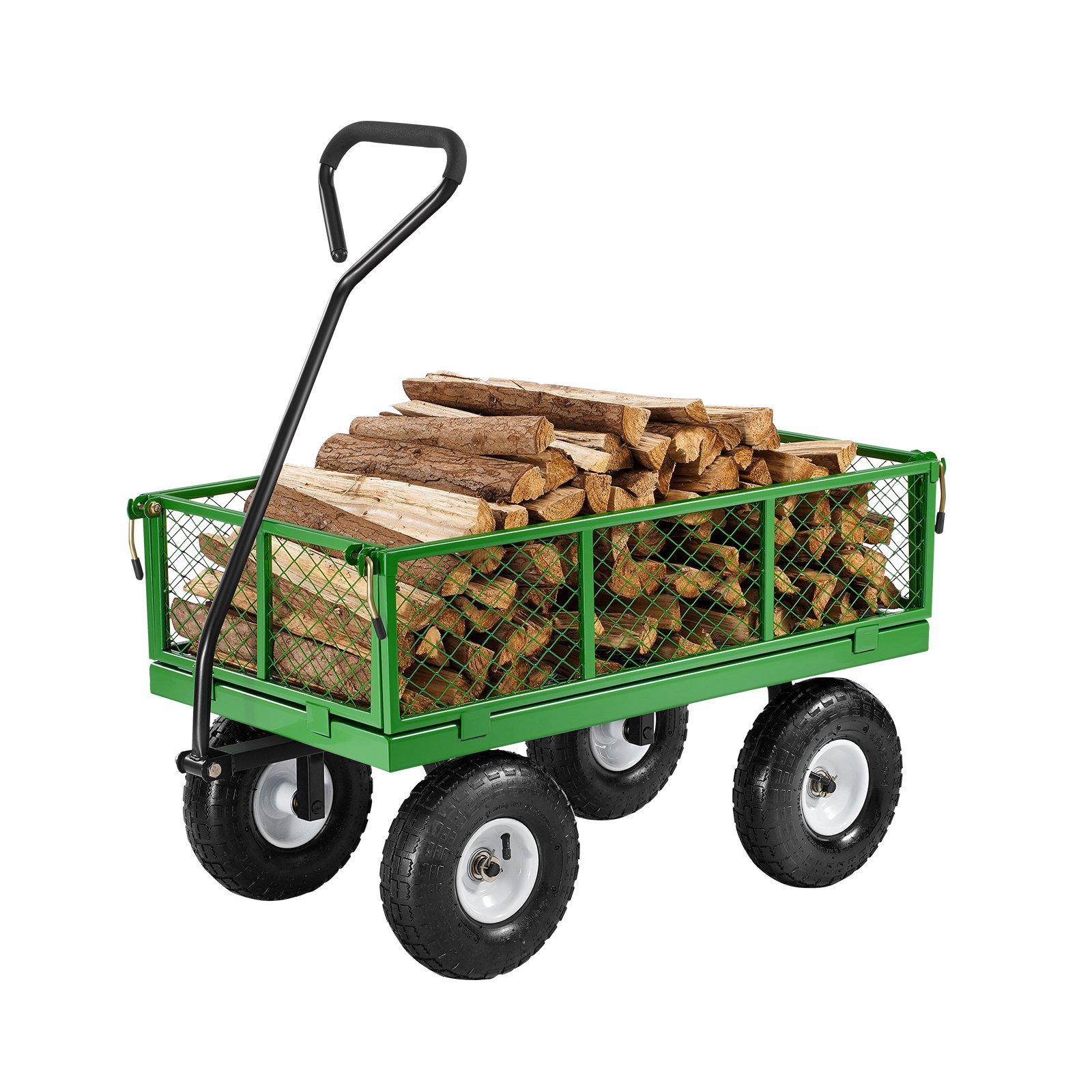 680 Lbs Steel Garden Cart on Wheels, Heavy Duty Garden Wagon Cart Pullable, Metal Outdoor Utility Yard Wagon Carts with 10" Tires, Mesh Removable Sides and 180°Rotating Handle