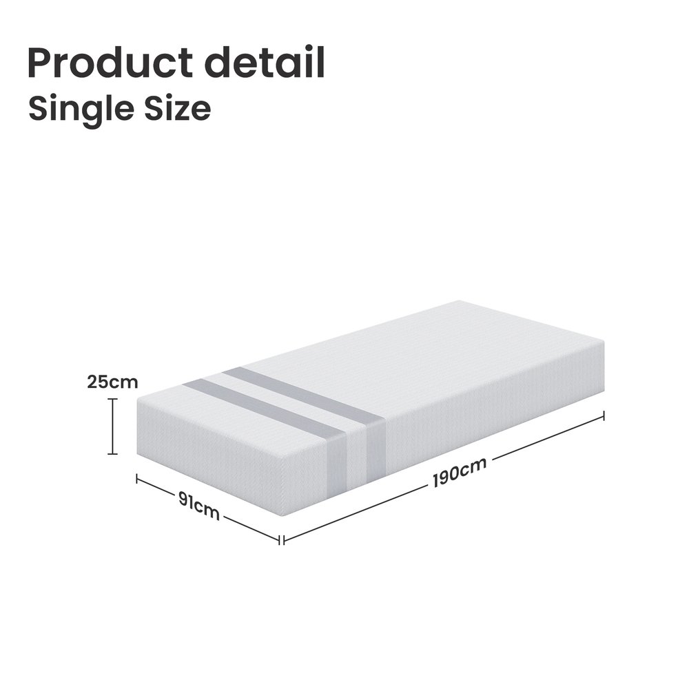 25cm Single Reversible Gel Memory Foam Mattress BedStory Medium & Firm - XFGH-MA-H-MF-25-S-WH 25cm Single Reversible Gel Memory Foam Mattress BedStory Medium & Firm - Image 2