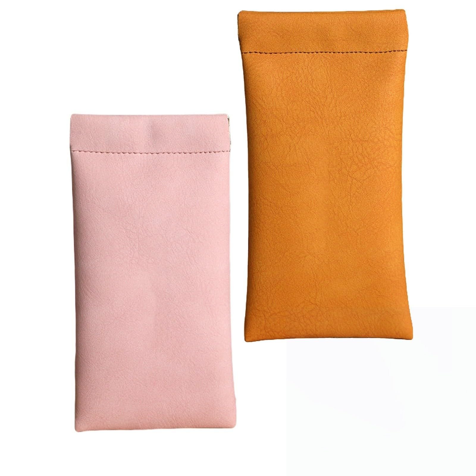 2 Pack Squeeze Top Sunglass Pouch - Portable Sunglass Organizer Pouch Bags Soft PU Leather Glasses for Women Men, Glasses Cases Soft, Portable Leather Sunglasses Bag