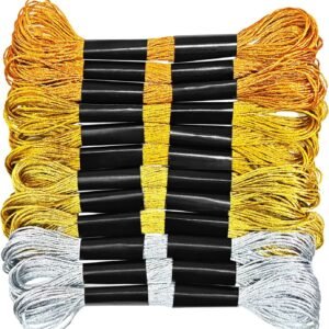 12 Skeins Metallic Embroidery Floss, Gold and Silver Embroidery Thread, Multi-Purpose Cross Stitch Thread for Hand Crafts Art Supplies（8 m 12 Strands）