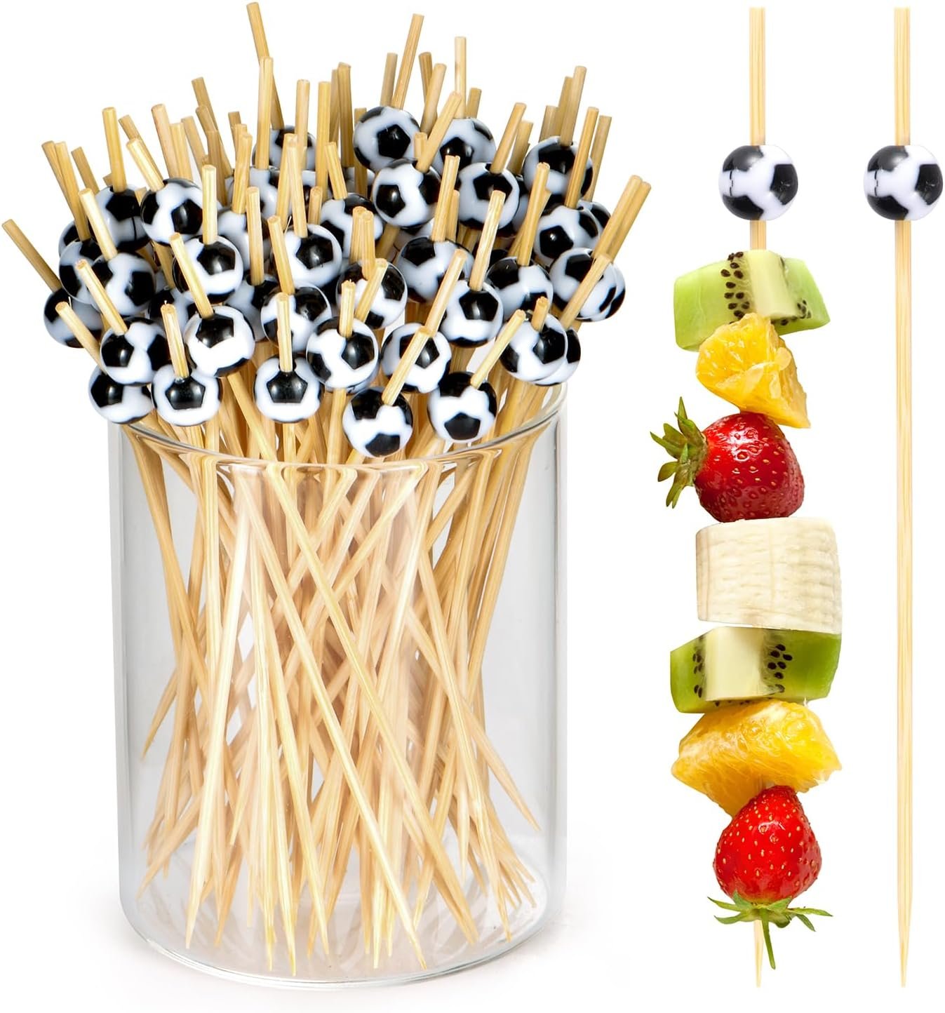 100 Pcs Soccer Toothpicks for Appetizers, 4.7 Inch Football Cocktail Picks for Party Decoration, Bamboo Appetizer Skewers for Charcuterie Sandwich Burgers Fruit Drinks Party (Black) - V1258-DP02-B-1715 100 Pcs Soccer Toothpicks for Appetizers, 4.7 Inch Football Cocktail Picks for Party Decoration, Bamboo Appetizer Skewers for Charcuterie Sandwich Burgers Fruit Drinks Party (Black)