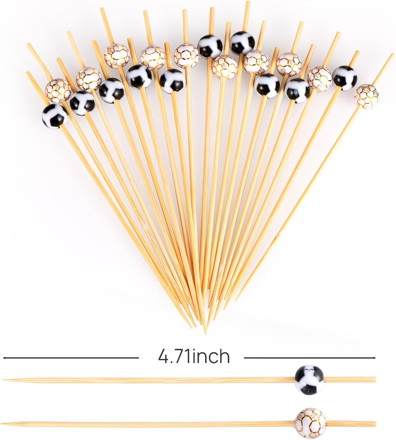 100 Pcs Soccer Toothpicks for Appetizers, 4.7 Inch Football Cocktail Picks for Party Decoration, Bamboo Appetizer Skewers for Charcuterie Sandwich Burgers Fruit Drinks Party (Black) - V1258-DP02-B-1715 100 Pcs Soccer Toothpicks for Appetizers, 4.7 Inch Football Cocktail Picks for Party Decoration, Bamboo Appetizer Skewers for Charcuterie Sandwich Burgers Fruit Drinks Party (Black) - Image 2