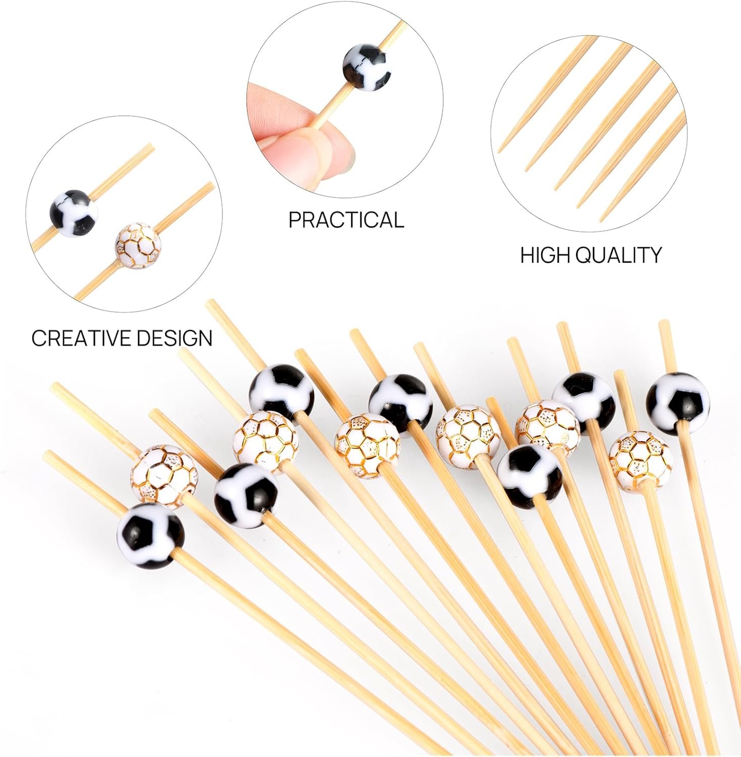 100 Pcs Soccer Toothpicks for Appetizers, 4.7 Inch Football Cocktail Picks for Party Decoration, Bamboo Appetizer Skewers for Charcuterie Sandwich Burgers Fruit Drinks Party (Black) - V1258-DP02-B-1715 100 Pcs Soccer Toothpicks for Appetizers, 4.7 Inch Football Cocktail Picks for Party Decoration, Bamboo Appetizer Skewers for Charcuterie Sandwich Burgers Fruit Drinks Party (Black) - Image 3