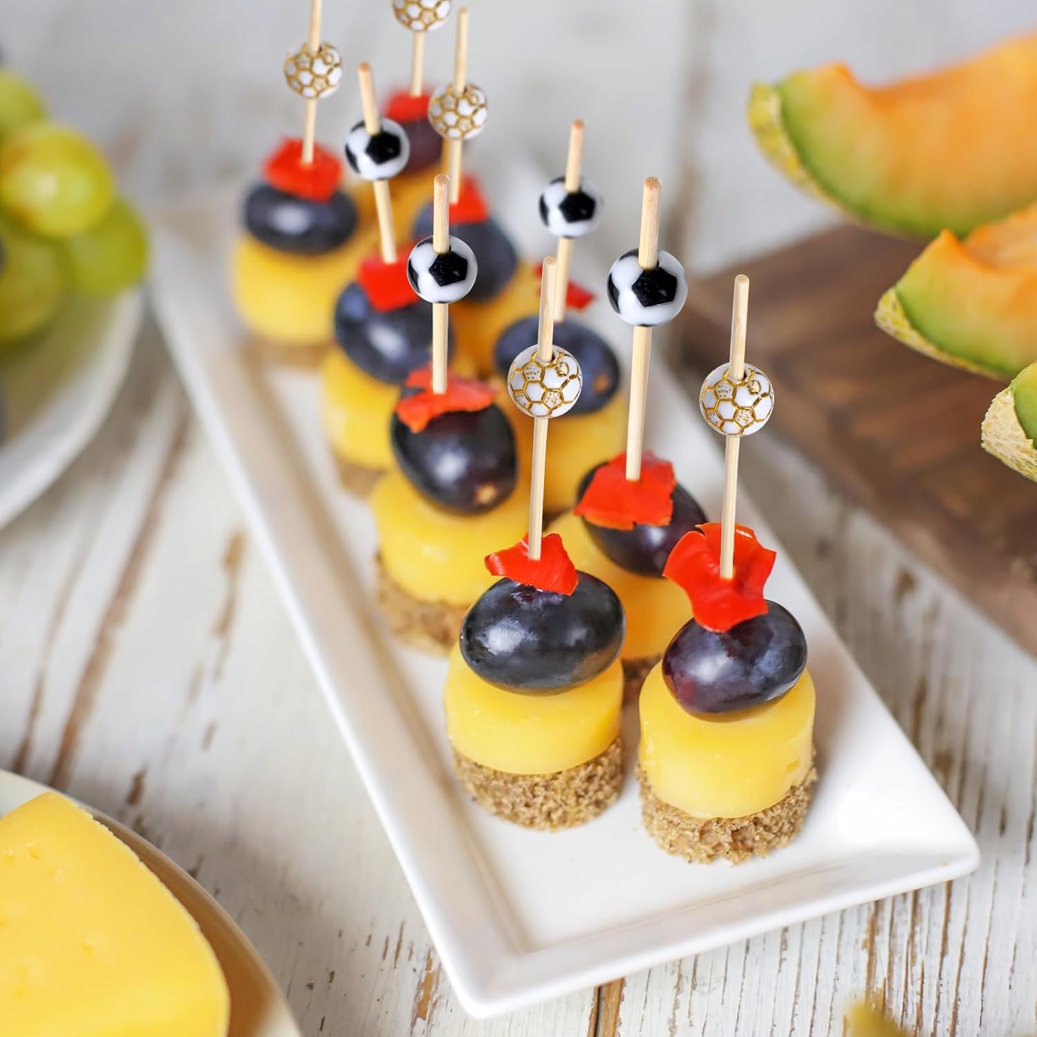 100 Pcs Soccer Toothpicks for Appetizers, 4.7 Inch Football Cocktail Picks for Party Decoration, Bamboo Appetizer Skewers for Charcuterie Sandwich Burgers Fruit Drinks Party (Black) - V1258-DP02-B-1715 100 Pcs Soccer Toothpicks for Appetizers, 4.7 Inch Football Cocktail Picks for Party Decoration, Bamboo Appetizer Skewers for Charcuterie Sandwich Burgers Fruit Drinks Party (Black) - Image 4