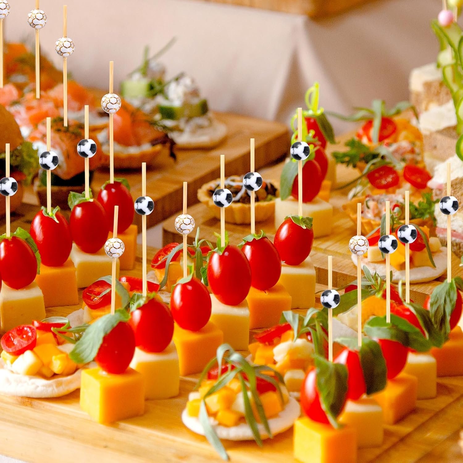 100 Pcs Soccer Toothpicks for Appetizers, 4.7 Inch Football Cocktail Picks for Party Decoration, Bamboo Appetizer Skewers for Charcuterie Sandwich Burgers Fruit Drinks Party (Black) - V1258-DP02-B-1715 100 Pcs Soccer Toothpicks for Appetizers, 4.7 Inch Football Cocktail Picks for Party Decoration, Bamboo Appetizer Skewers for Charcuterie Sandwich Burgers Fruit Drinks Party (Black) - Image 6