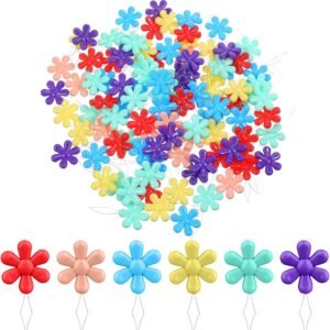 100 PCS Flower Shaped Needle Threaders for Sewing, Multicolor Embroidery Threader, Flower Head Needle Threader for Cross Stitch Sewing Quilting Embroidery Craft