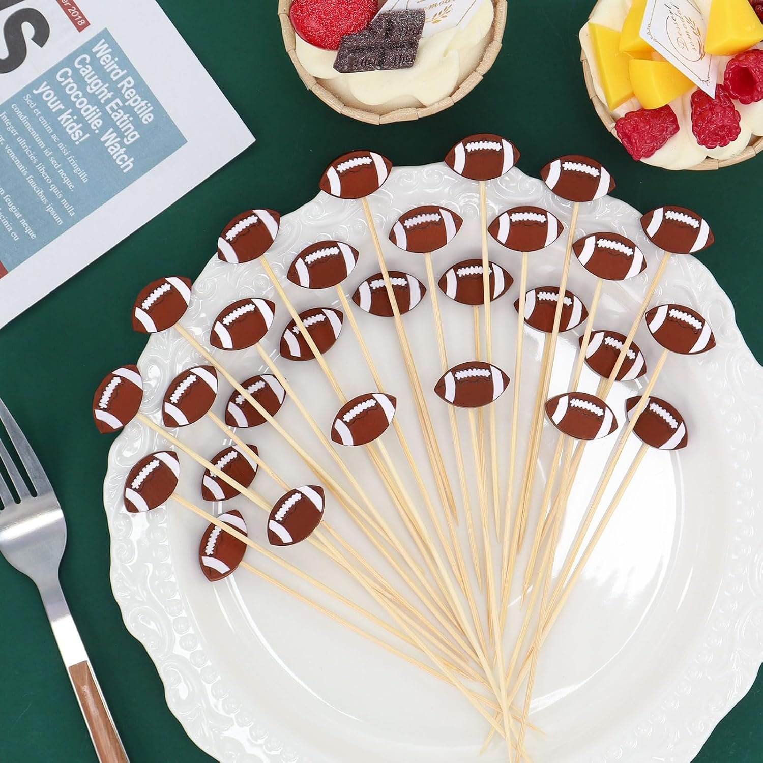 100 Pcs Football Toothpicks, 4.72 Inch Football Cocktail Picks for Appetizers, Long Bamboo Toothpicks, Decorative Toothpicks Skewers for Holiday Birthday Party Decorations (Football) - V1258-DP02-WO-191 100 Pcs Football Toothpicks, 4.72 Inch Football Cocktail Picks for Appetizers, Long Bamboo Toothpicks, Decorative Toothpicks Skewers for Holiday Birthday Party Decorations (Football) - Image 6