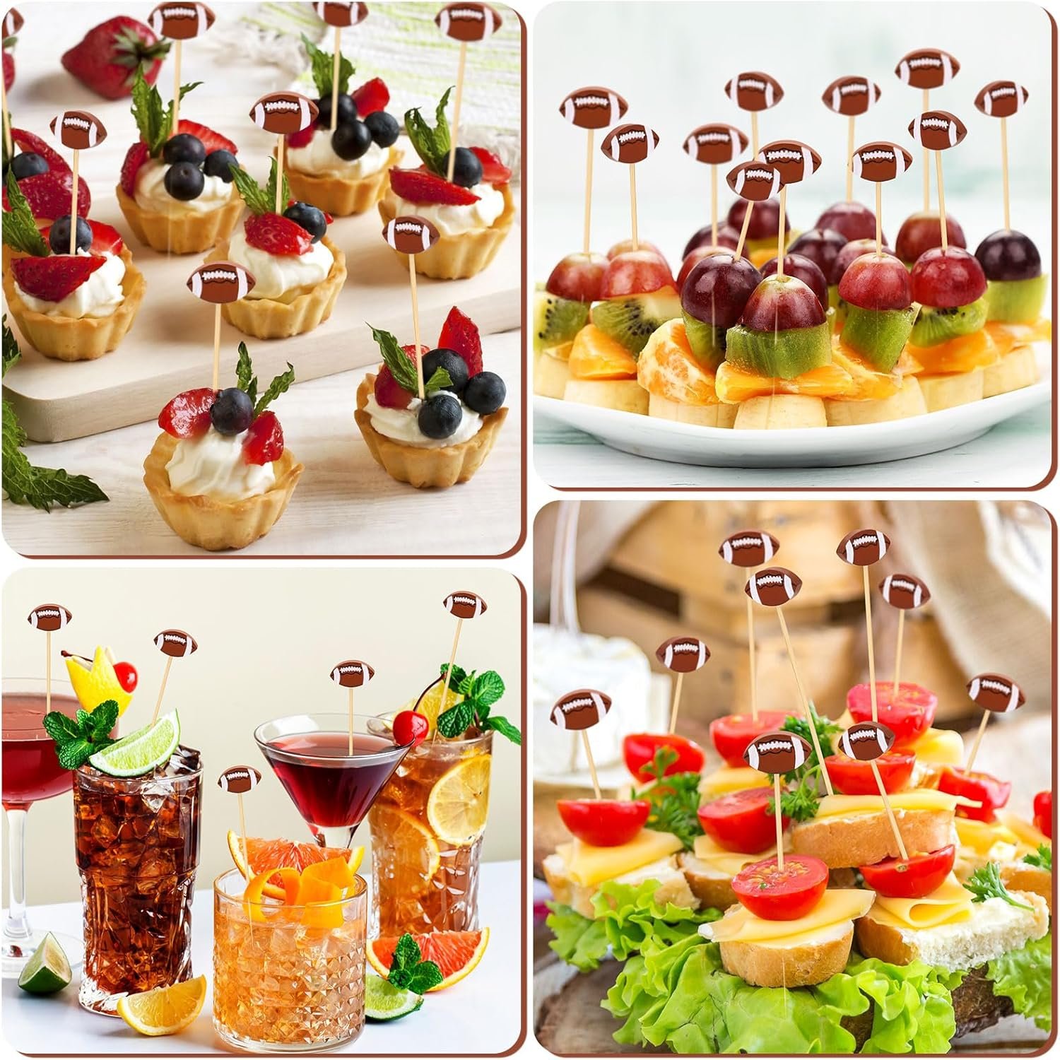 100 Pcs Football Toothpicks, 4.72 Inch Football Cocktail Picks for Appetizers, Long Bamboo Toothpicks, Decorative Toothpicks Skewers for Holiday Birthday Party Decorations (Football) - V1258-DP02-WO-191 100 Pcs Football Toothpicks, 4.72 Inch Football Cocktail Picks for Appetizers, Long Bamboo Toothpicks, Decorative Toothpicks Skewers for Holiday Birthday Party Decorations (Football) - Image 7