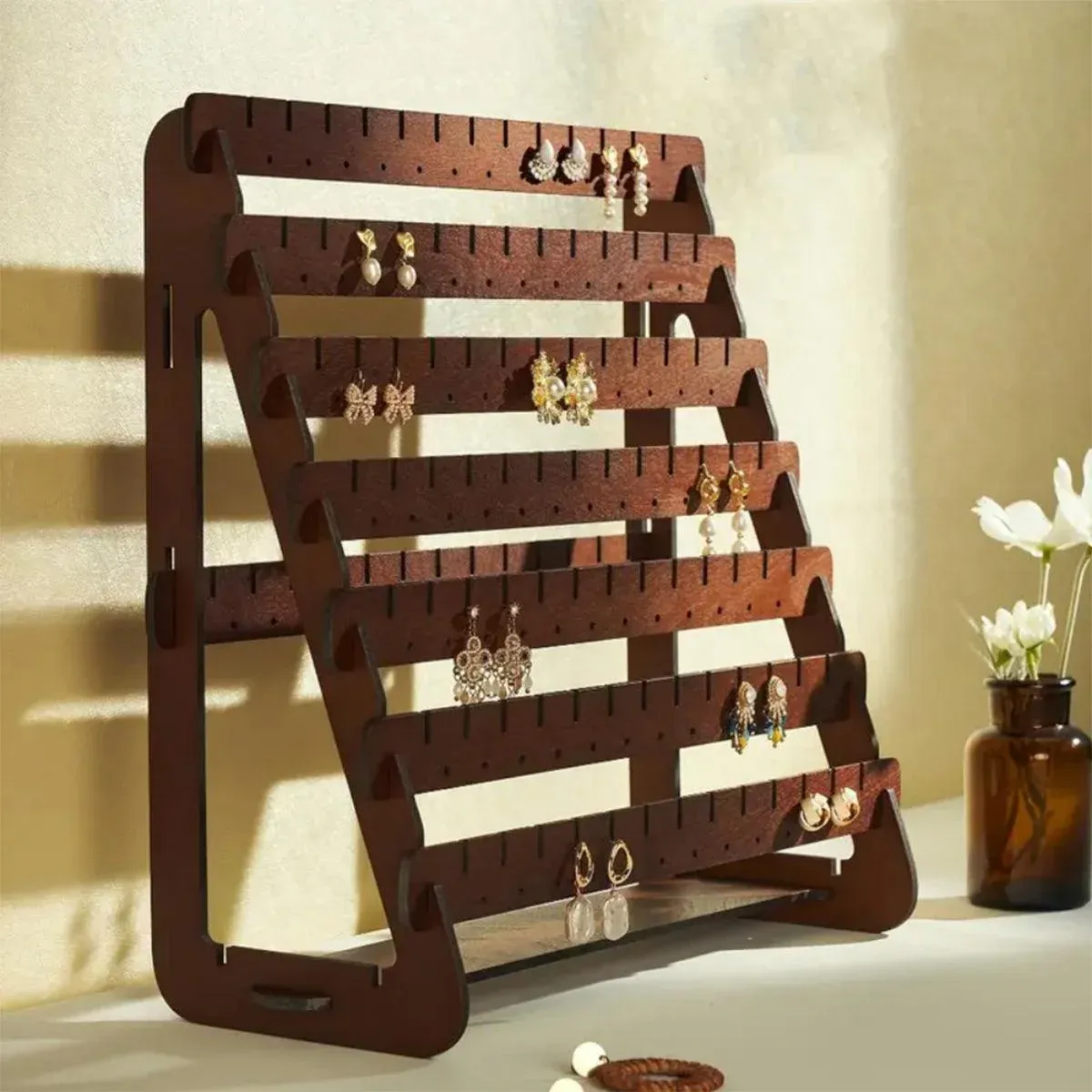 Vintage Wooden Earring Holder Jewelry Display Stand Organizer for Earrings - V528-EARRING-STAND-872769 Vintage Wooden Earring Holder Jewelry Display Stand Organizer for Earrings - Image 9