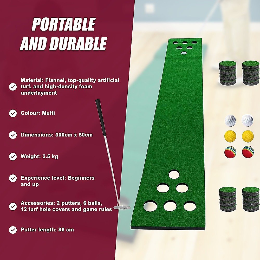 Golf Beer Pong Game Toy Set Green Golf Putting Matt with 2 Putters, 6 Balls - V63-835971 Golf Beer Pong Game Toy Set Green Golf Putting Matt with 2 Putters, 6 Balls - Image 9