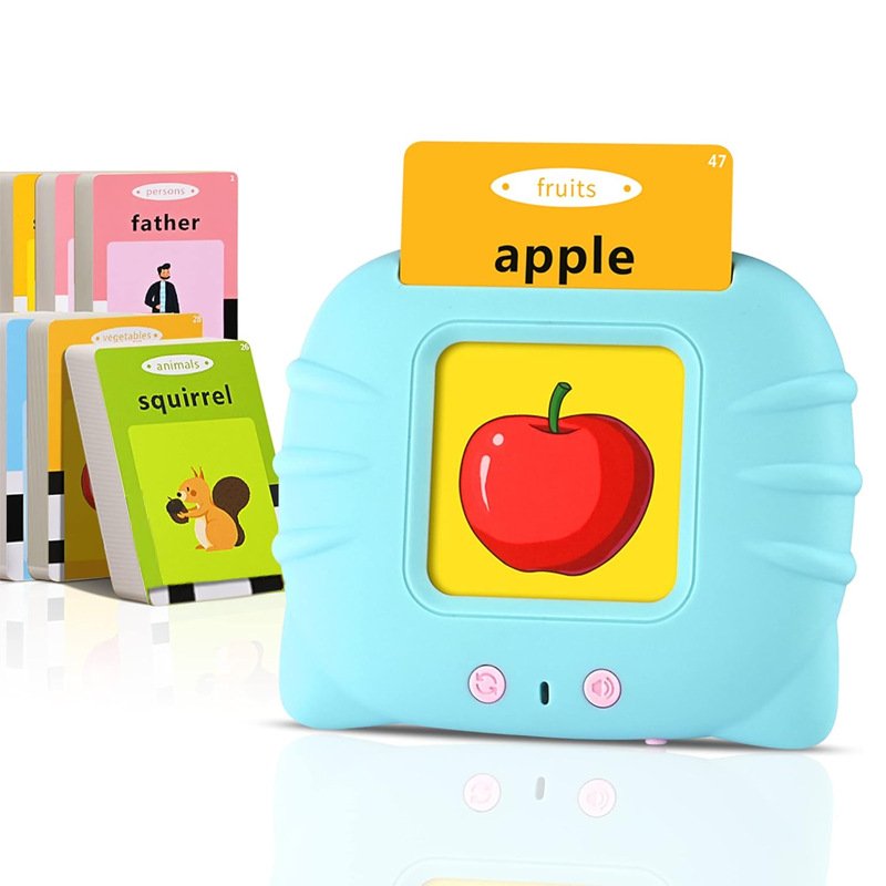 Blue Cat [Plain English] [112 Cards 224 Contents] Bilingual Early Learning Flash Card Reader - Interactive Audio Toy for Toddlers