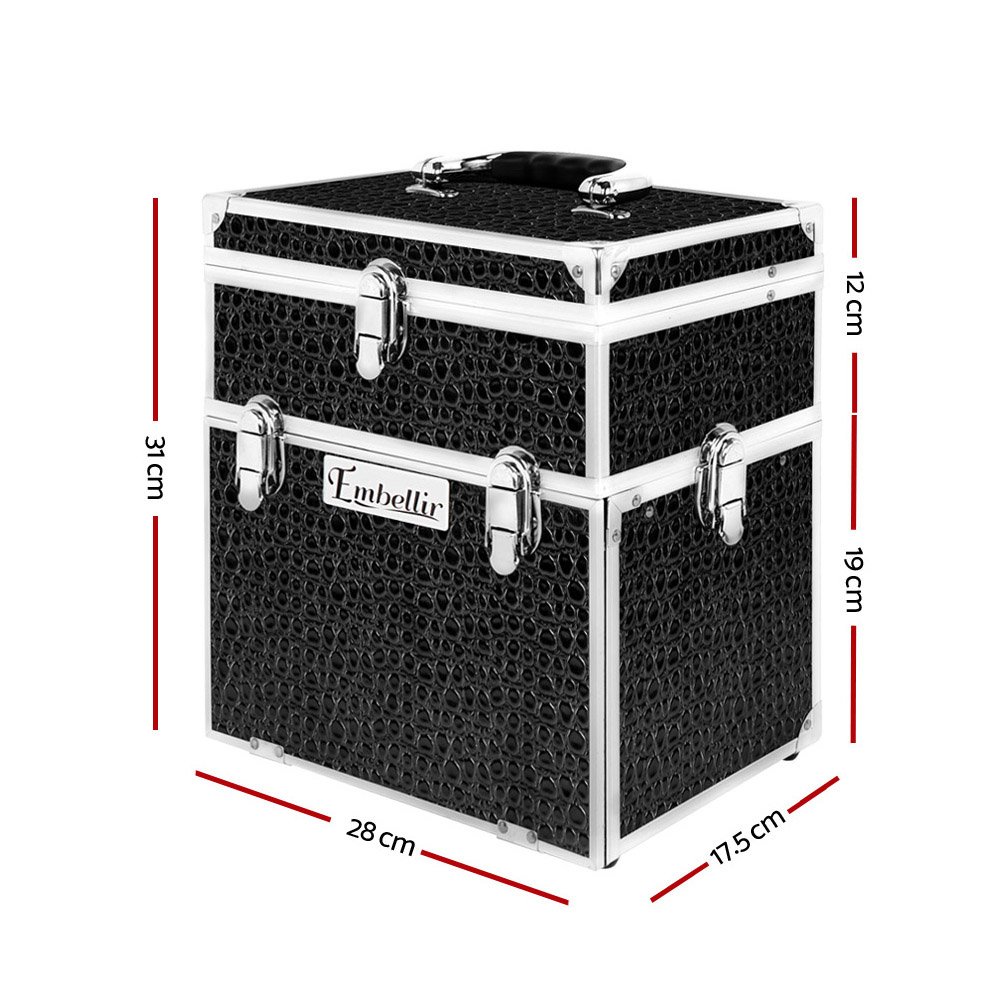 Embellir Portable Cosmetic Beauty Makeup Carry Case with Mirror - Crocodile Black - CASE-HZ8-040-CROBK Embellir Portable Cosmetic Beauty Makeup Carry Case with Mirror - Crocodile Black - Image 2
