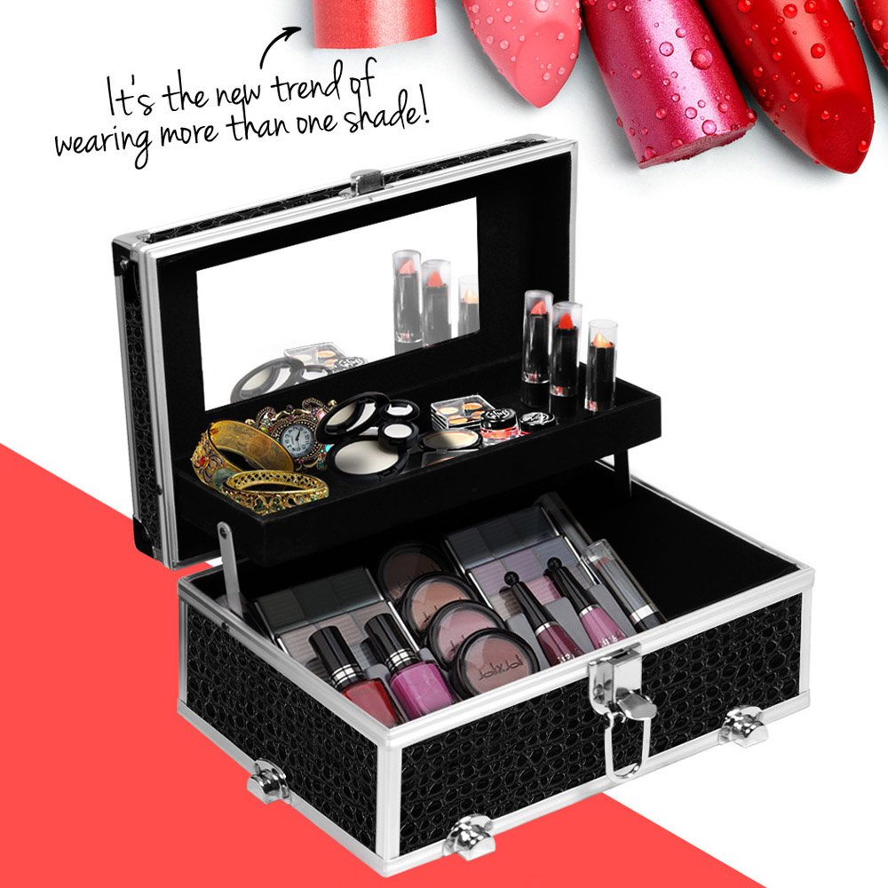 Embellir Portable Cosmetic Beauty Makeup Carry Case with Mirror - Crocodile Black - CASE-HZ8-040-CROBK Embellir Portable Cosmetic Beauty Makeup Carry Case with Mirror - Crocodile Black - Image 3